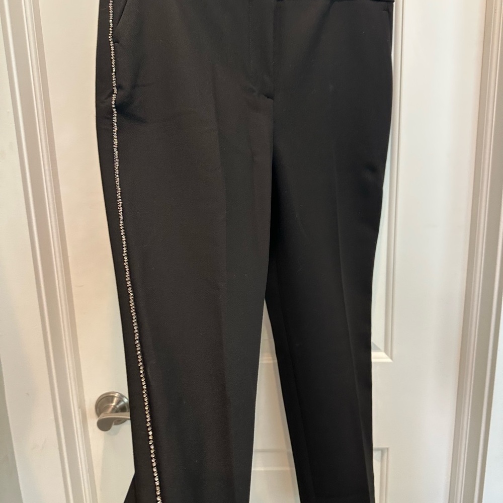 Talbots Hampshire Ankle Pants Side Rhinestone Stripe Black Petite 10P NWT